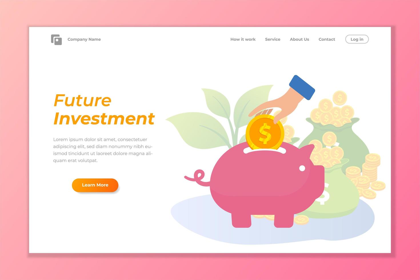 sfondo banner web di investimento con illustrazione vettoriale salvadanaio