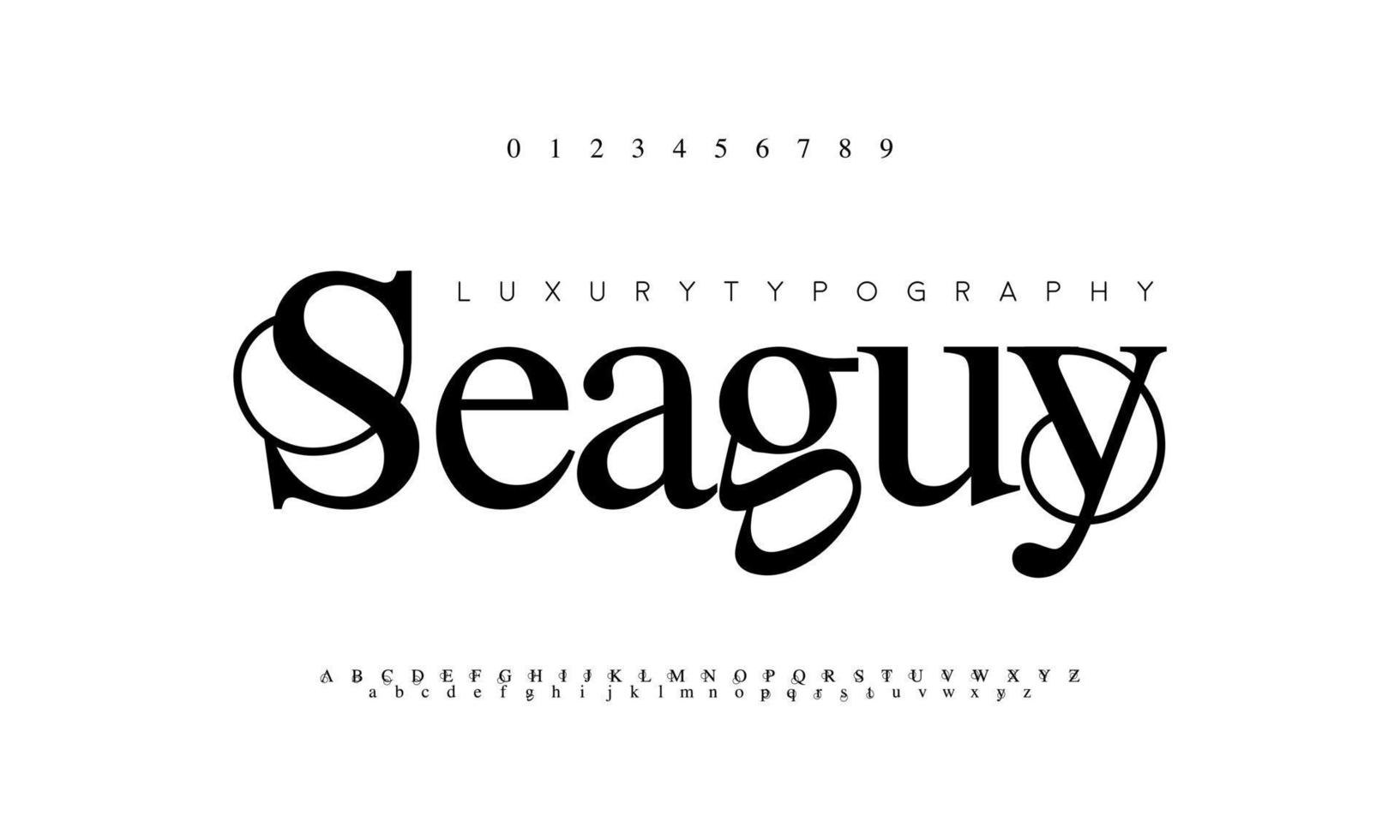 seaguy moda font alfabeto. minimo moderno urbano font per logo, marca eccetera. tipografia carattere tipografico maiuscolo minuscolo e numero. vettore illustrazione