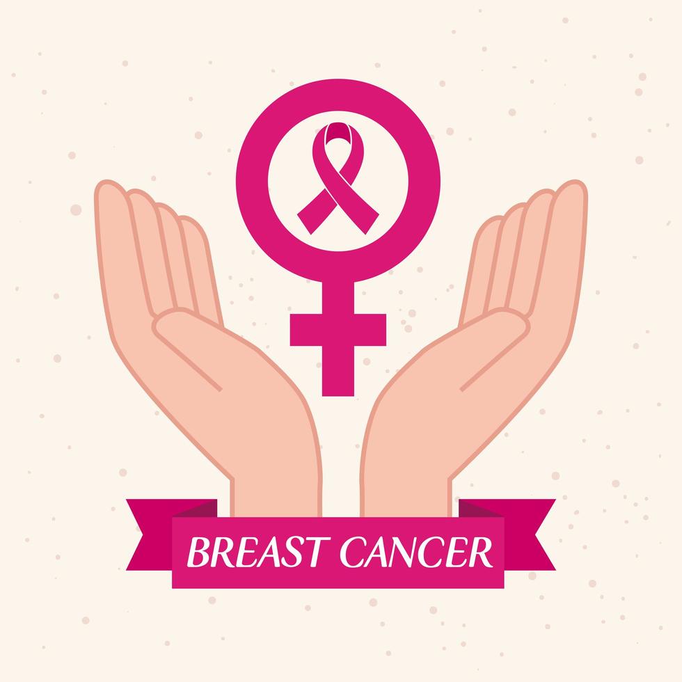 mani con nastro rosa, simbolo del mese mondiale della consapevolezza del cancro al seno vettore