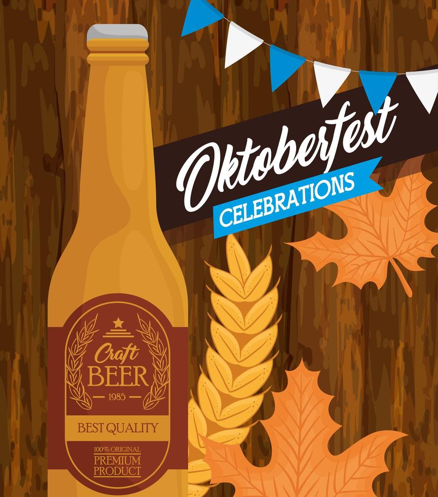 banner celebrazione oktoberfest con bottiglia di birra artigianale vettore