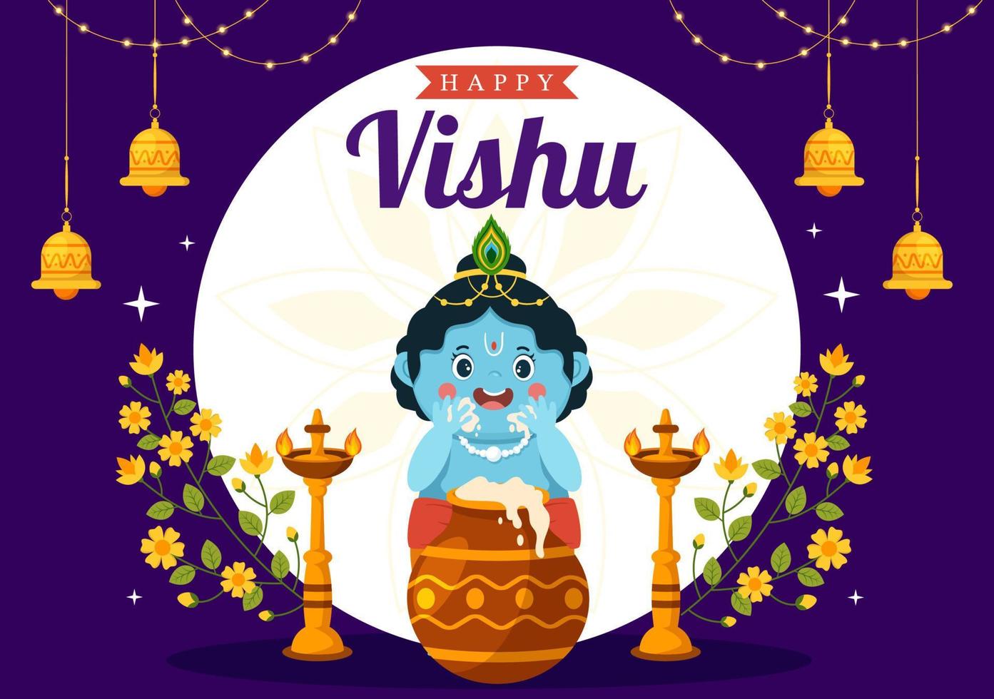 contento vishu Festival illustrazione con tradizionale kerala Kani, frutta e verdure per atterraggio pagina nel piatto cartone animato mano disegnato modelli vettore