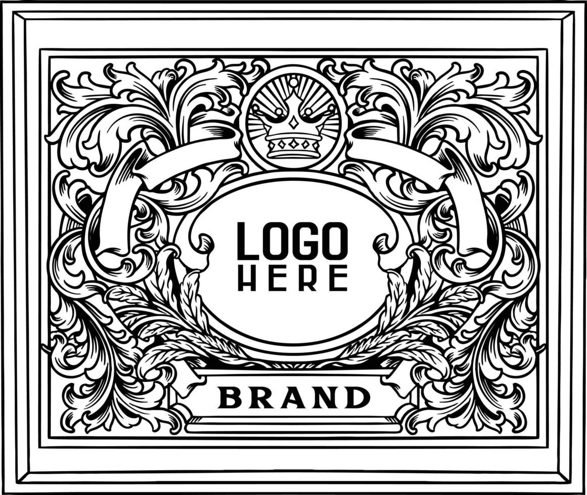 Vintage ▾ elegante telaio distintivo fiorire ornamento logo monocromatico vettore illustrazioni per il tuo opera logo, merce maglietta, adesivi e etichetta disegni, manifesto, saluto carte pubblicità attività commerciale