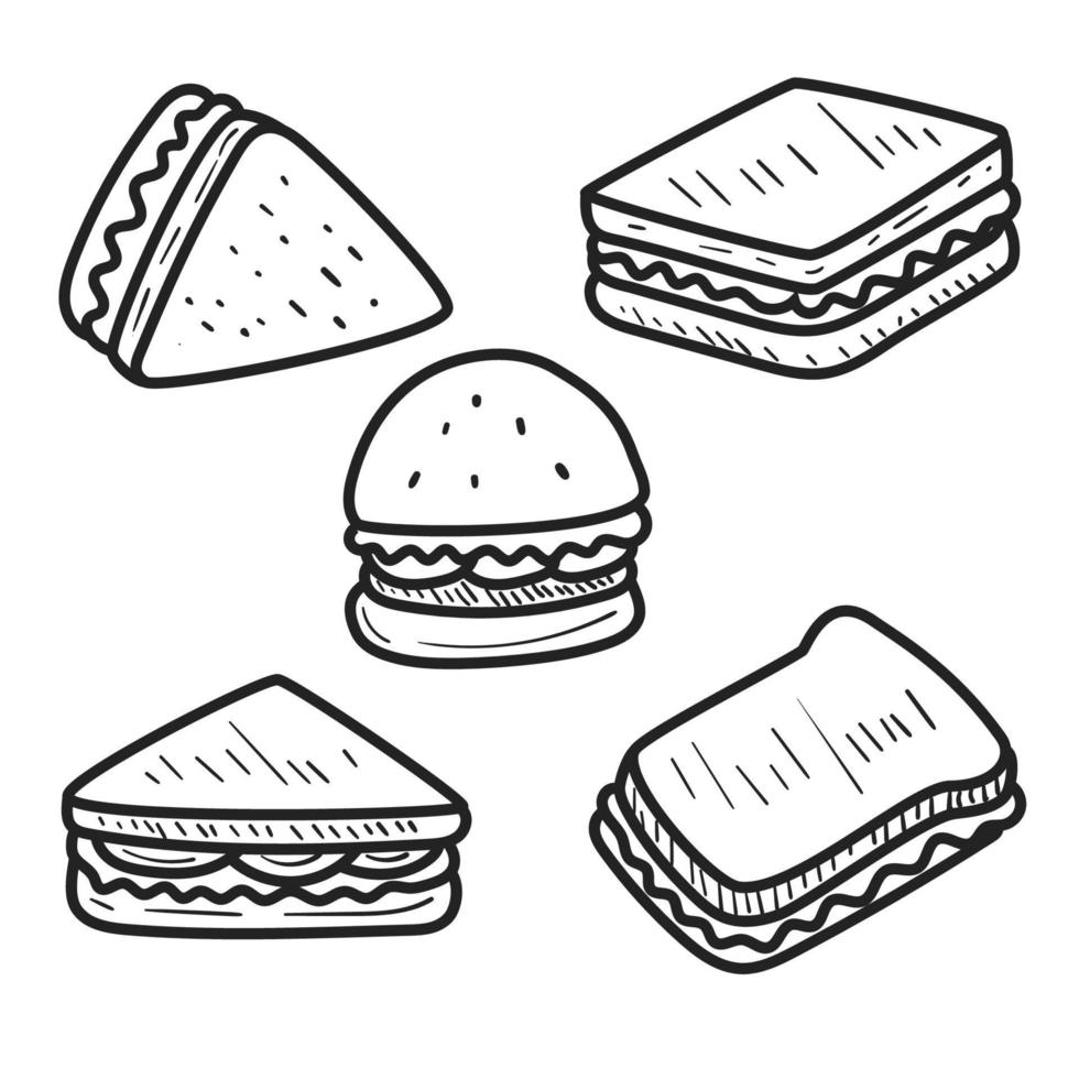 impostato di Sandwich illustrazione nel scarabocchio stile vettore