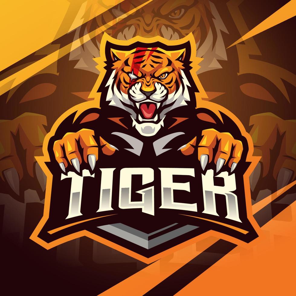 design del logo della mascotte esport della tigre vettore