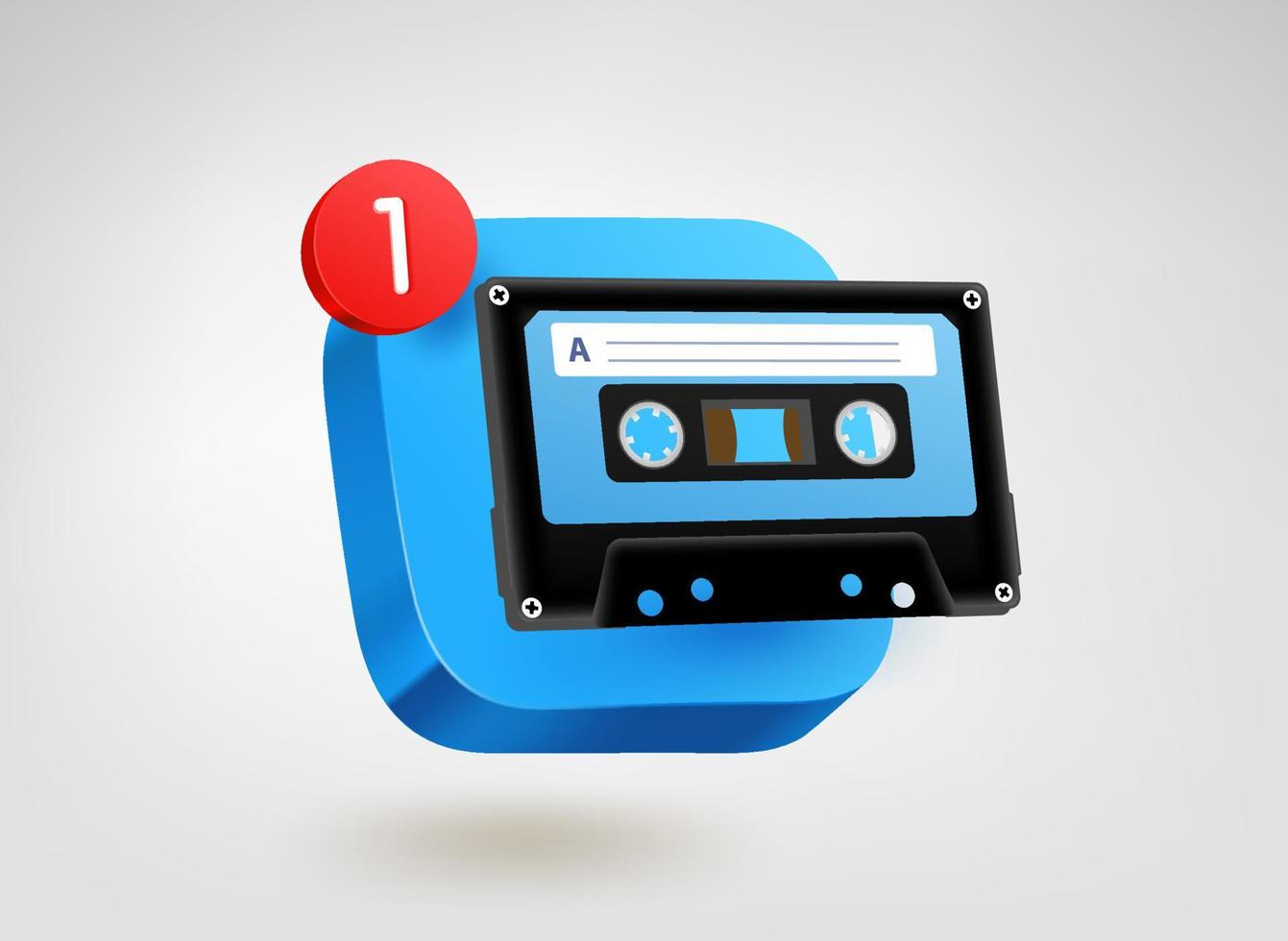 Audio App pulsante con notifica. 3d vettore mobile applicazione icona