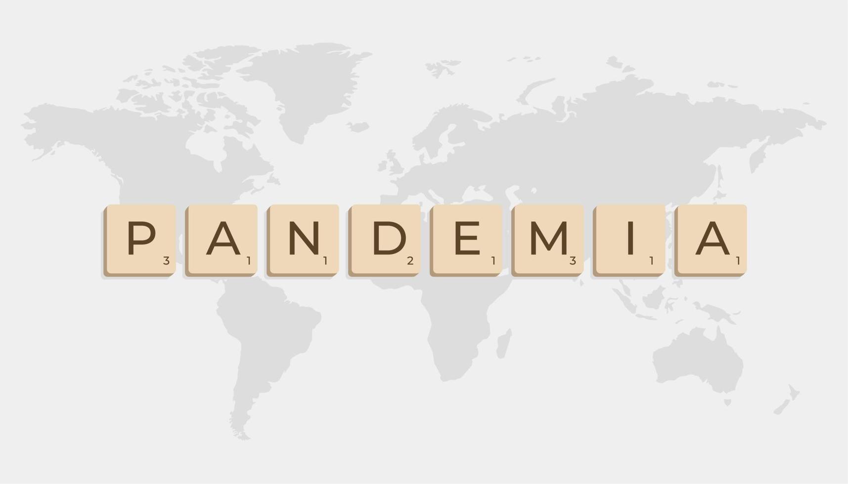 pandemia scritto nel spagnolo nel lettere con mondo carta geografica nel grigio sfondo vettore