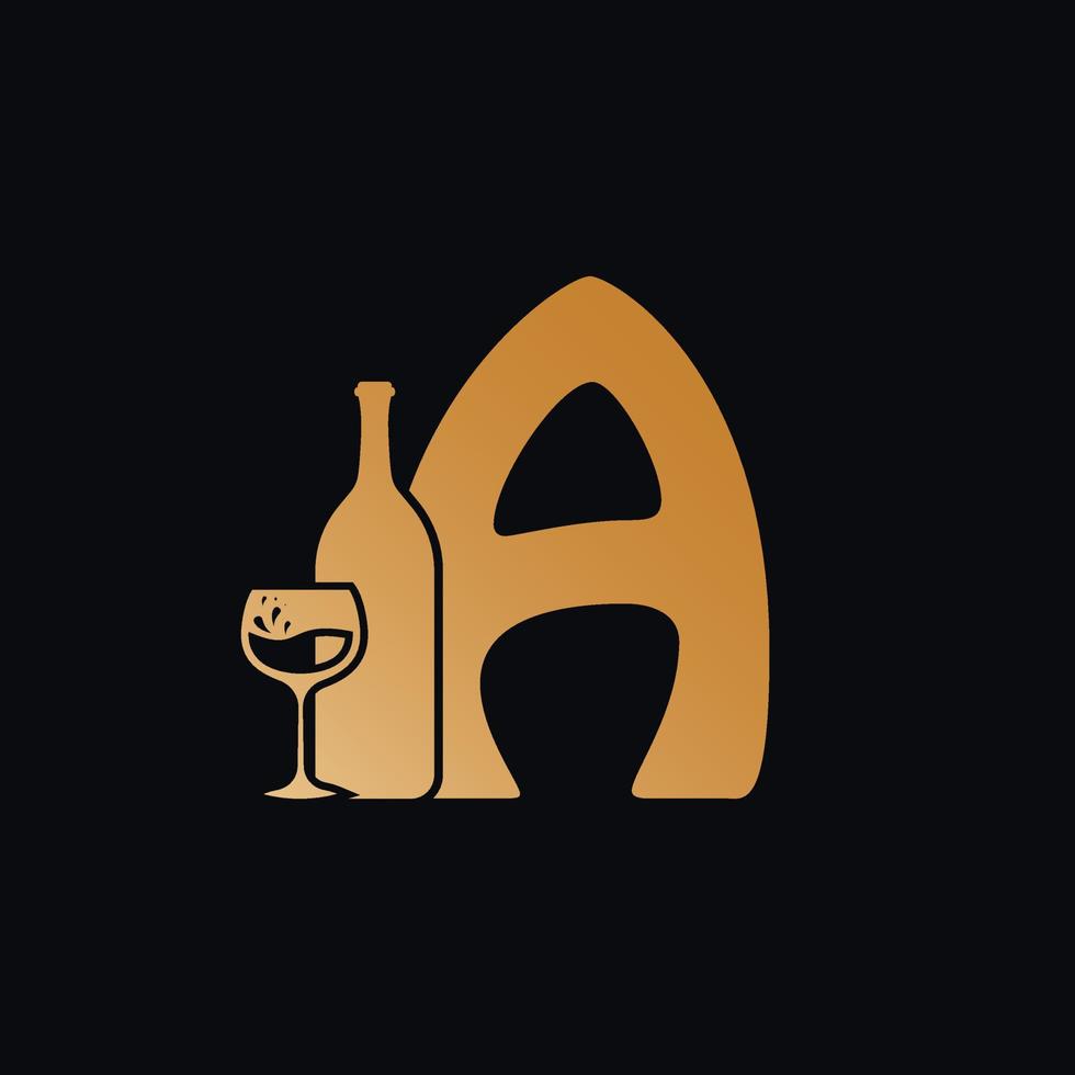 lettera un' logo con vino bottiglia design vettore illustrazione su nero sfondo. vino bicchiere lettera un' logo design