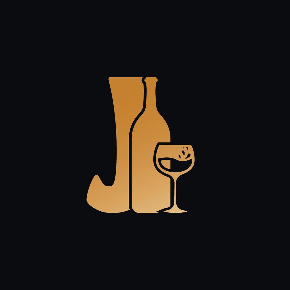 lettera j logo con vino bottiglia design vettore illustrazione su nero sfondo. vino bicchiere lettera j logo design