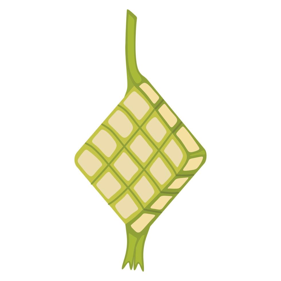 Ketupat fatto di intrecciata Noce di cocco le foglie pieno con Riso. servito durante eid al-Fitr o altro giorni. vettore