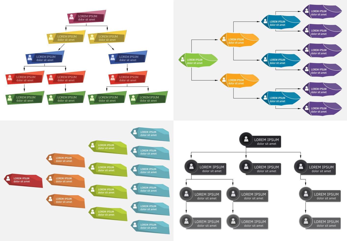 impostato di quattro colorato attività commerciale struttura concetto, aziendale organizzazione grafico schema con persone icone. vettore illustrazione.