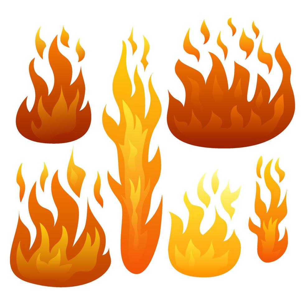 impostato di sei fuoco fiamme isolato su bianca sfondo. vettore illustrazione