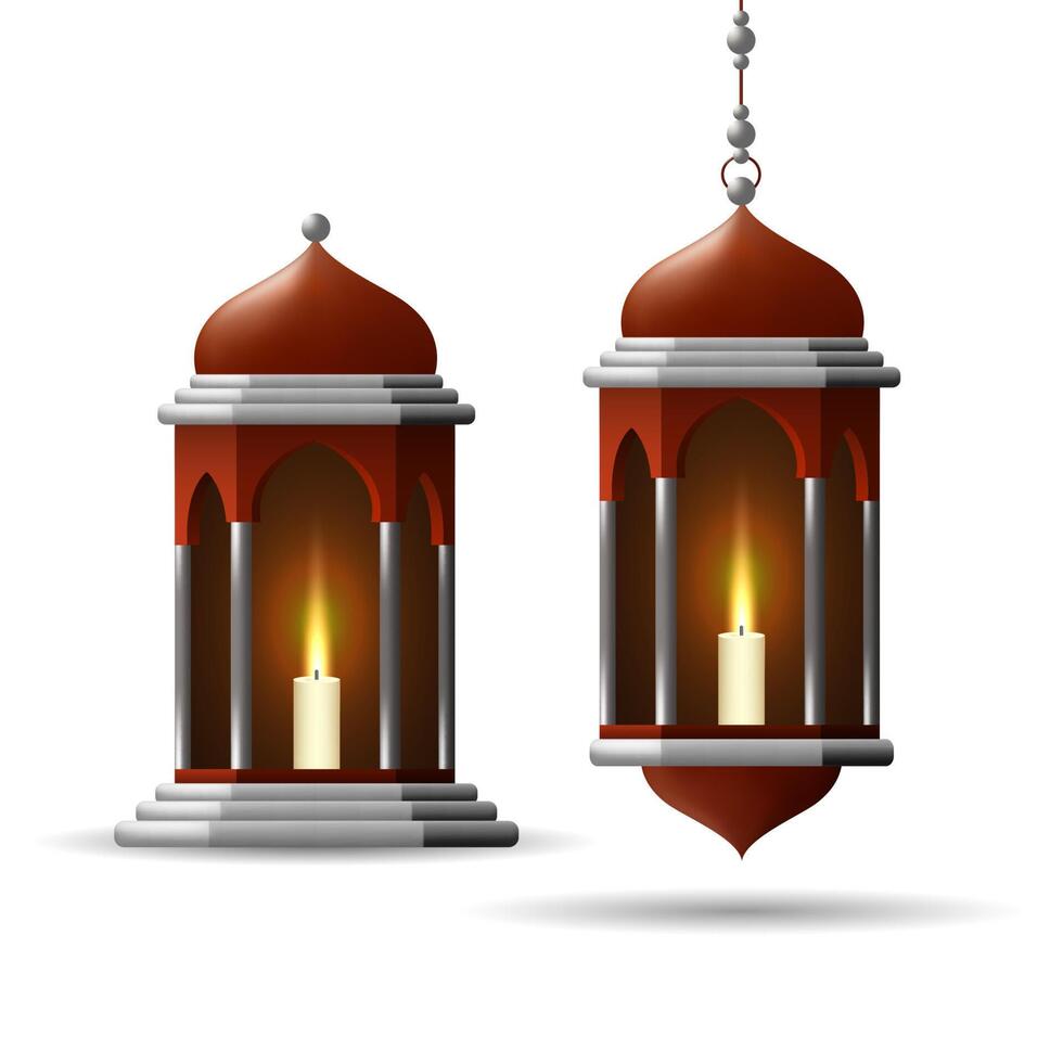 Ramadan lanterna vettore. elemento design per islamico vacanze. oro e argento realistico 3d lampada illustrazione. vettore