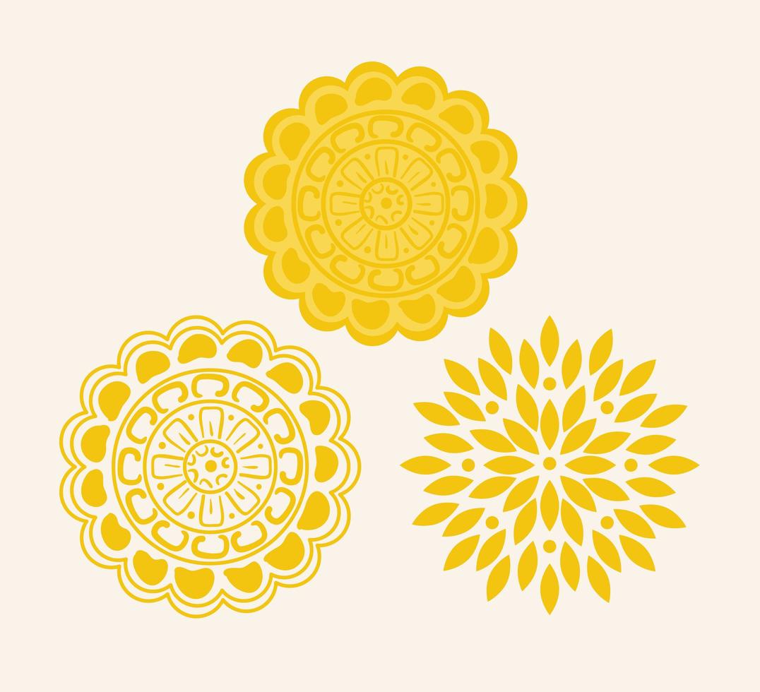 mandala giallo su sfondo bianco, set di mandala di lusso vintage vettore