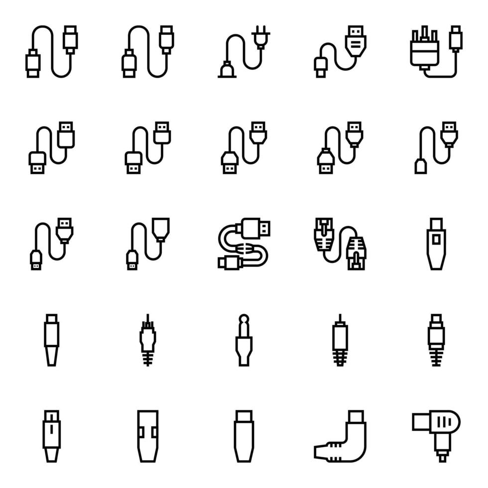 schema icone per connettori e cavi. vettore
