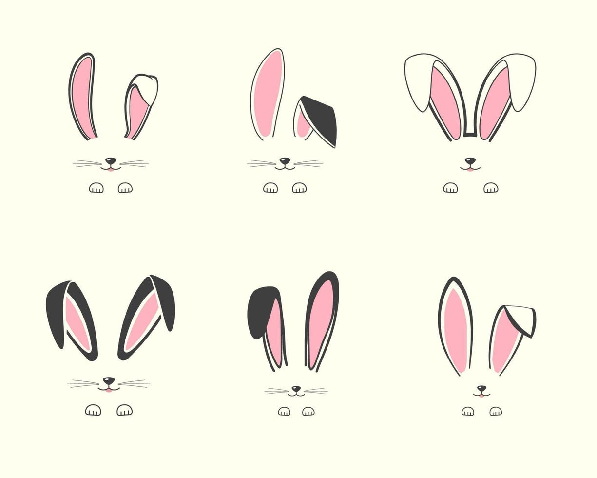 Pasqua coniglietto orecchio illustartion impostare, coniglietto viso con barba e zampa vettore