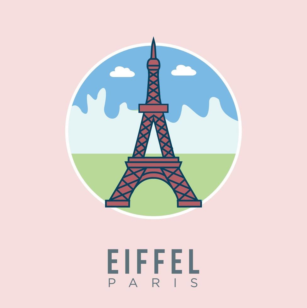 Torre Eiffel Parigi Francia con la costruzione di un punto di riferimento design illustrazione vettoriale. parigi viaggi e attrazioni, monumenti, turismo e cultura tradizionale vettore