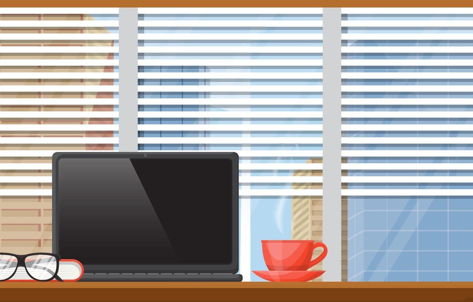 tazza di tè o caffè su una scrivania in un ufficio cittadino vettore