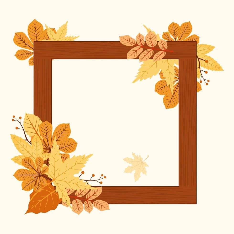 cornice grafica decorativa di stagione autunnale con foglie rosse e gialle vettore