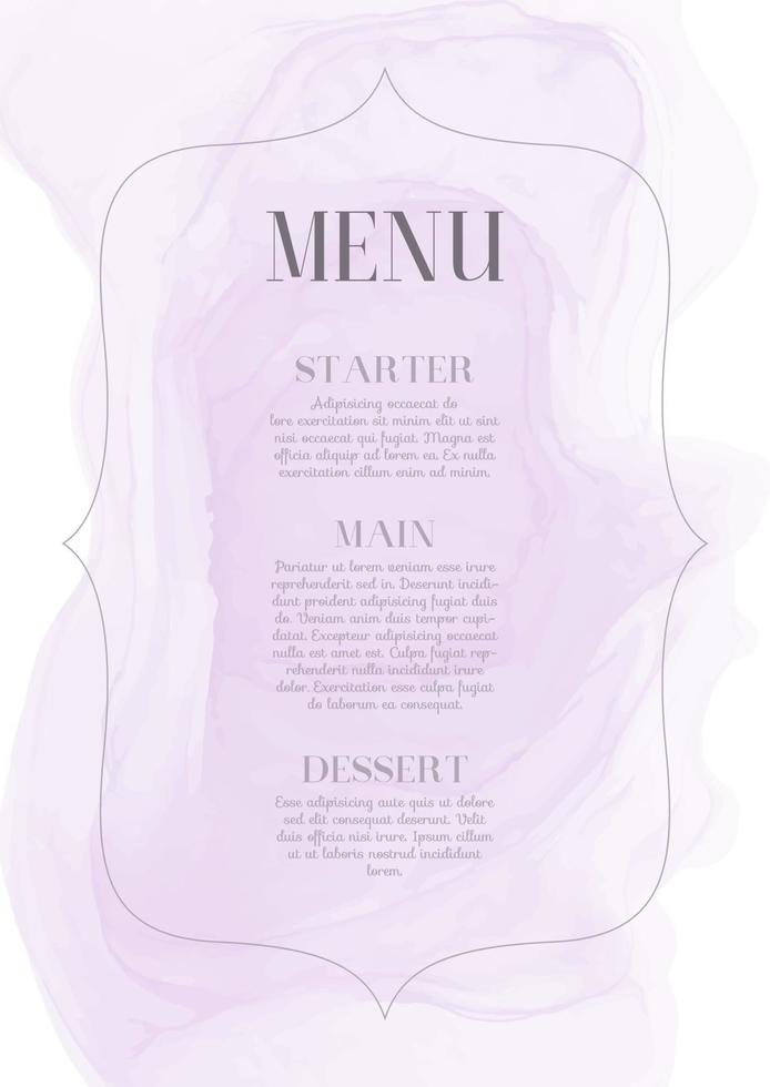 menu dal design elegante con disegno ad acquerello dipinto a mano vettore