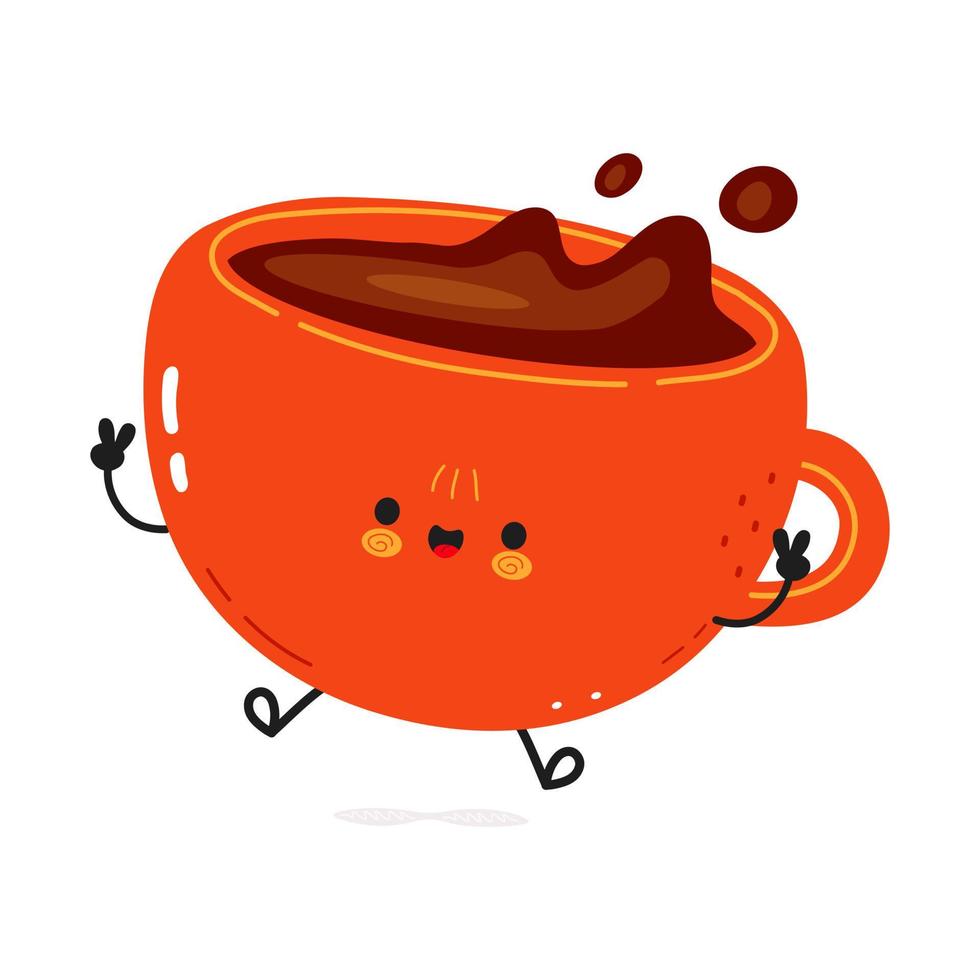 carino divertente tazza di caffè salto carattere. vettore mano disegnato cartone animato kawaii personaggio illustrazione icona. isolato su bianca sfondo. tazza di caffè personaggio concetto