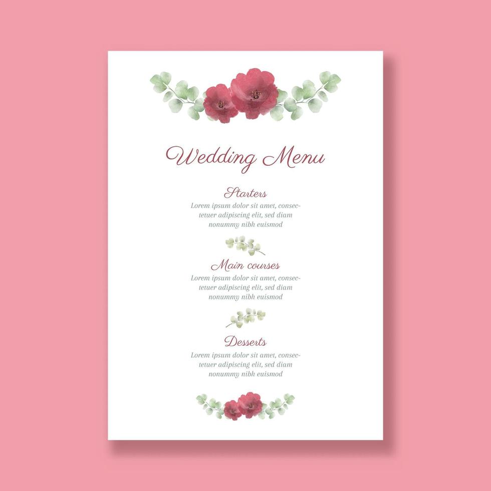 menu di nozze decorativo con un disegno floreale dipinto a mano vettore