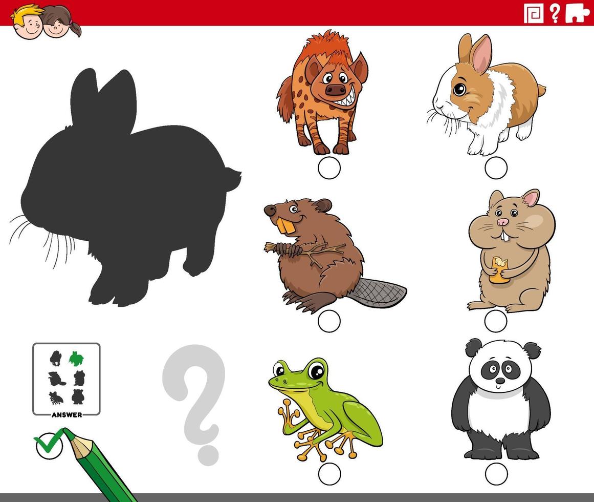 gioco di ombre con personaggi animali dei cartoni animati vettore