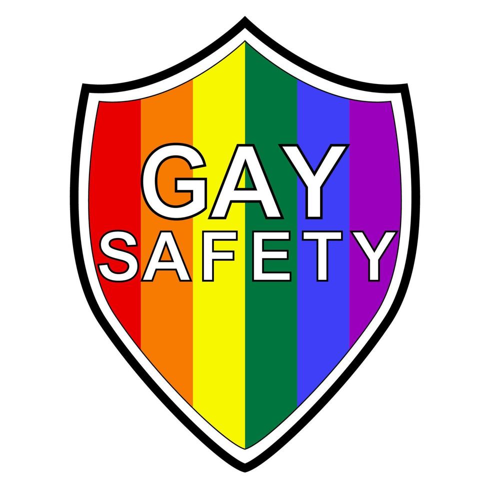 gay protezione cartello, vettore scudo nel lgbt bandiera e testo gay sicurezza lgbt sicurezza simbolo