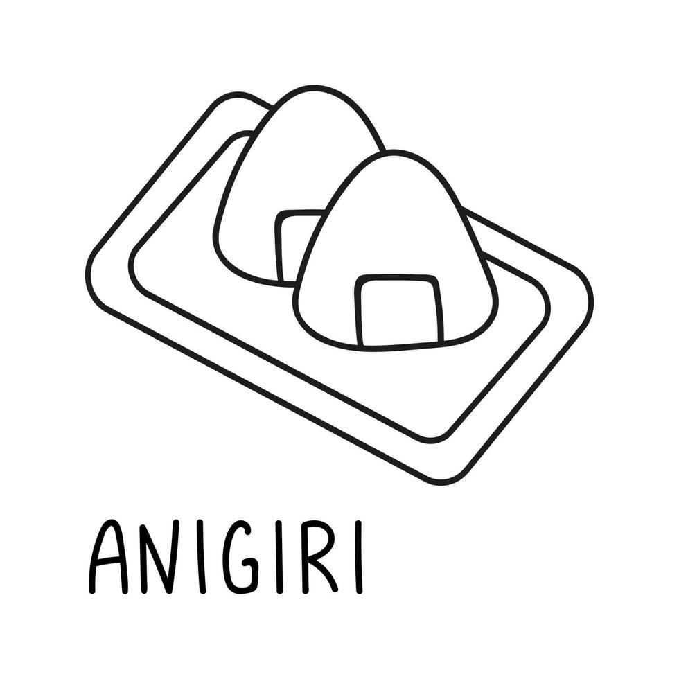 giapponese Sushi onigiri nel mano disegnato scarabocchio stile. asiatico cibo per ristoranti menù vettore