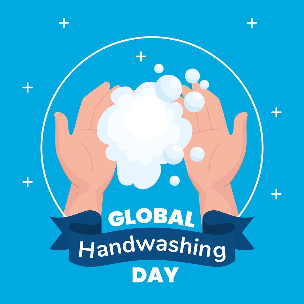 banner per la giornata mondiale del lavaggio delle mani con schiuma di sapone vettore