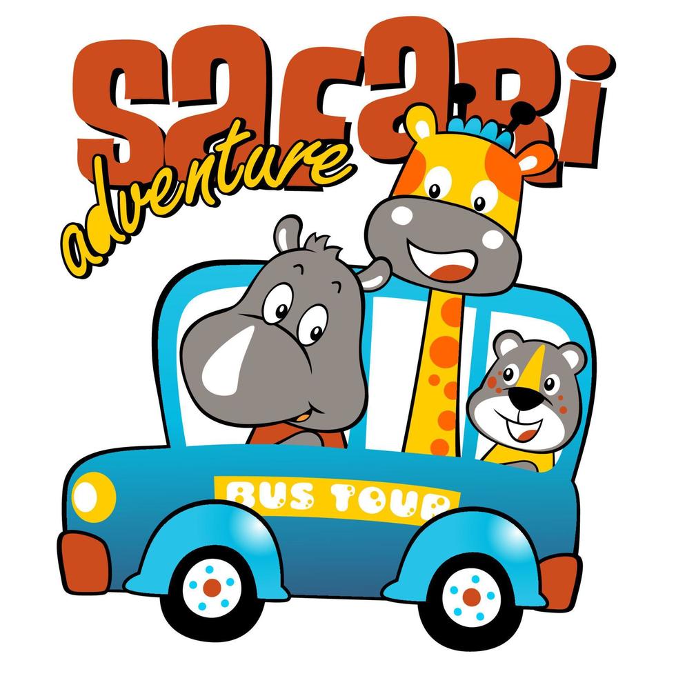 divertente animali su autobus, vettore cartone animato illustrazione