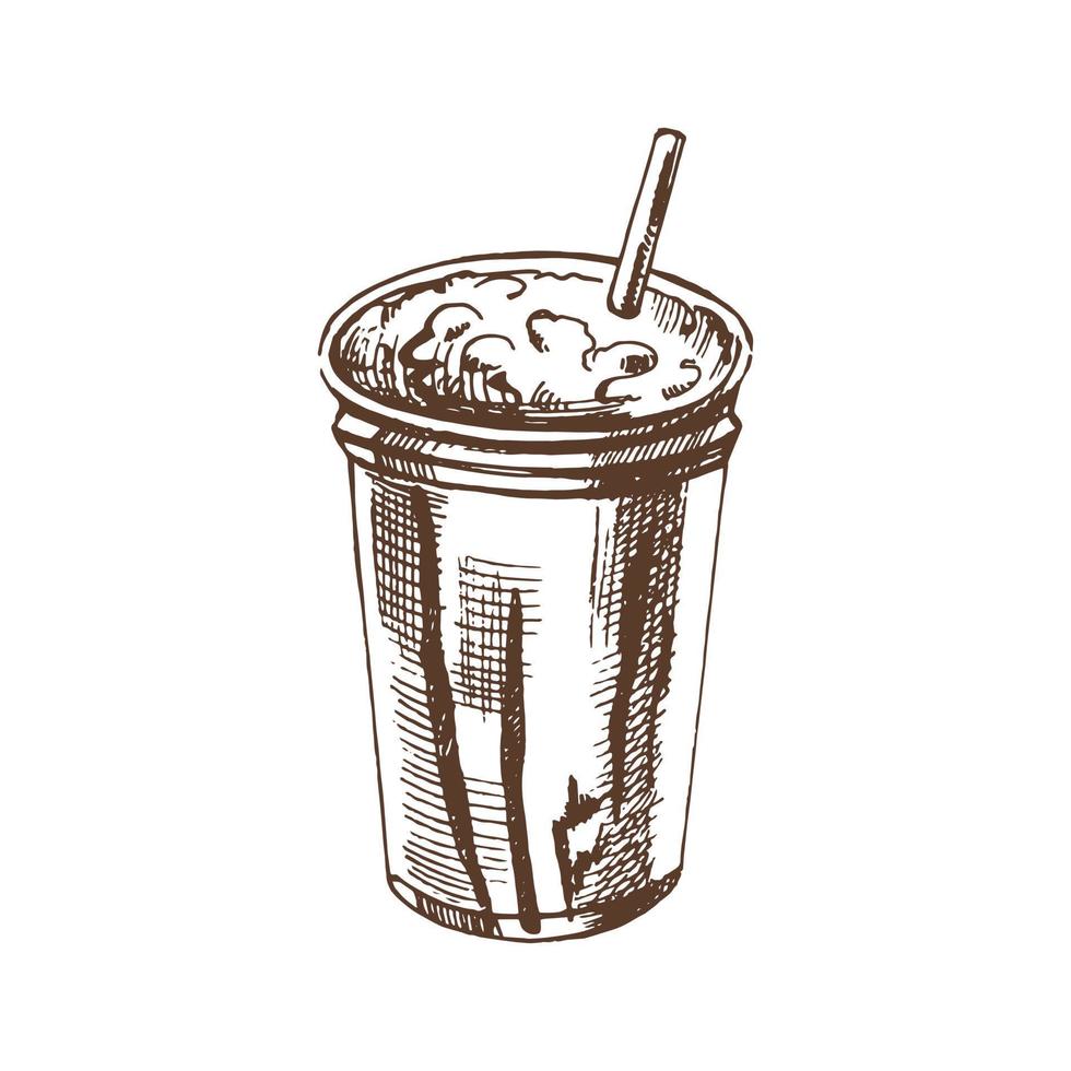 un' disegnato a mano schizzo di frappè con cioccolato. Vintage ▾ illustrazione. elemento per il design di etichette, confezione e cartoline. vettore