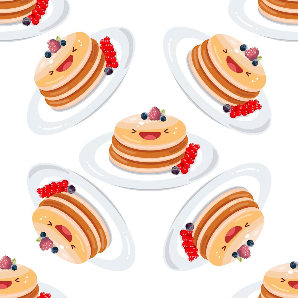 carino Pancakes senza soluzione di continuità modello. vettore illustrazione. cibo icona concetto. piatto cartone animato stile.