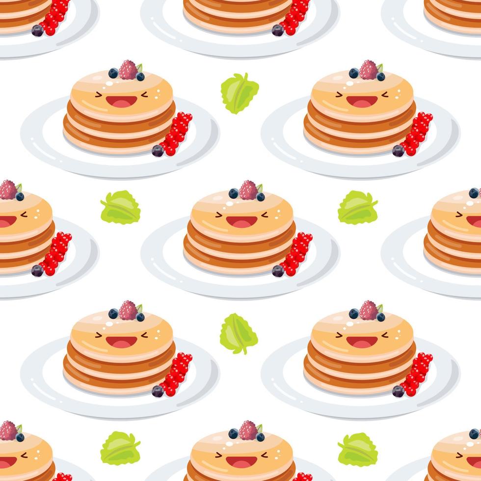 carino Pancakes senza soluzione di continuità modello. vettore illustrazione. cibo icona concetto. piatto cartone animato stile.