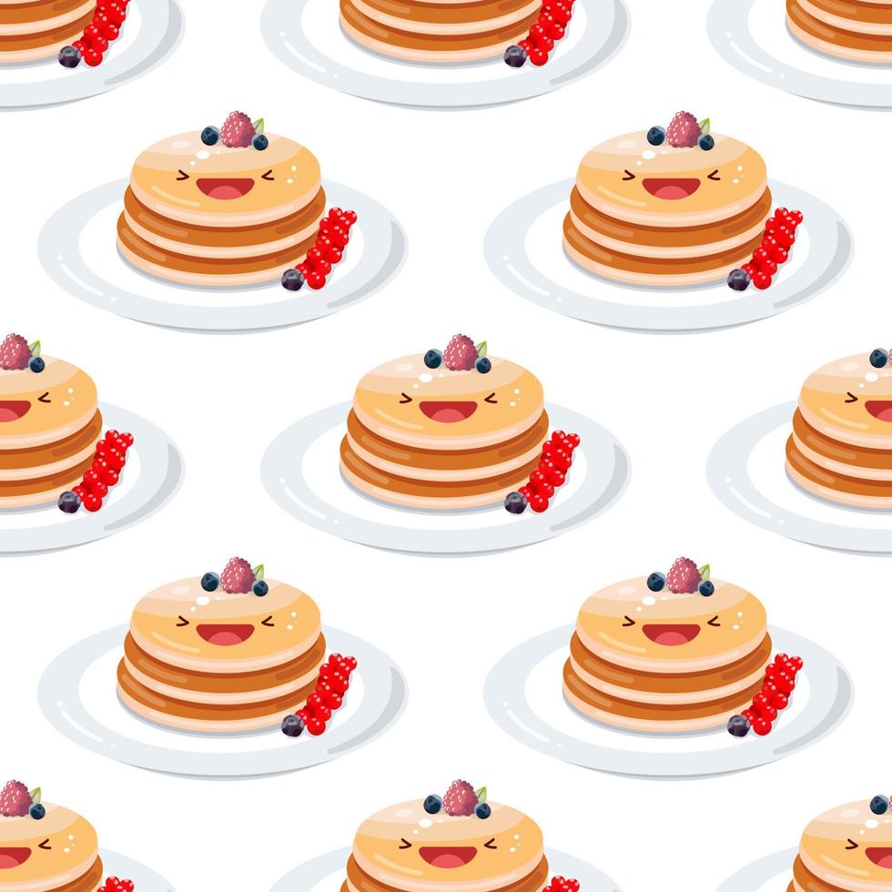 carino Pancakes senza soluzione di continuità modello. vettore illustrazione. cibo icona concetto. piatto cartone animato stile.