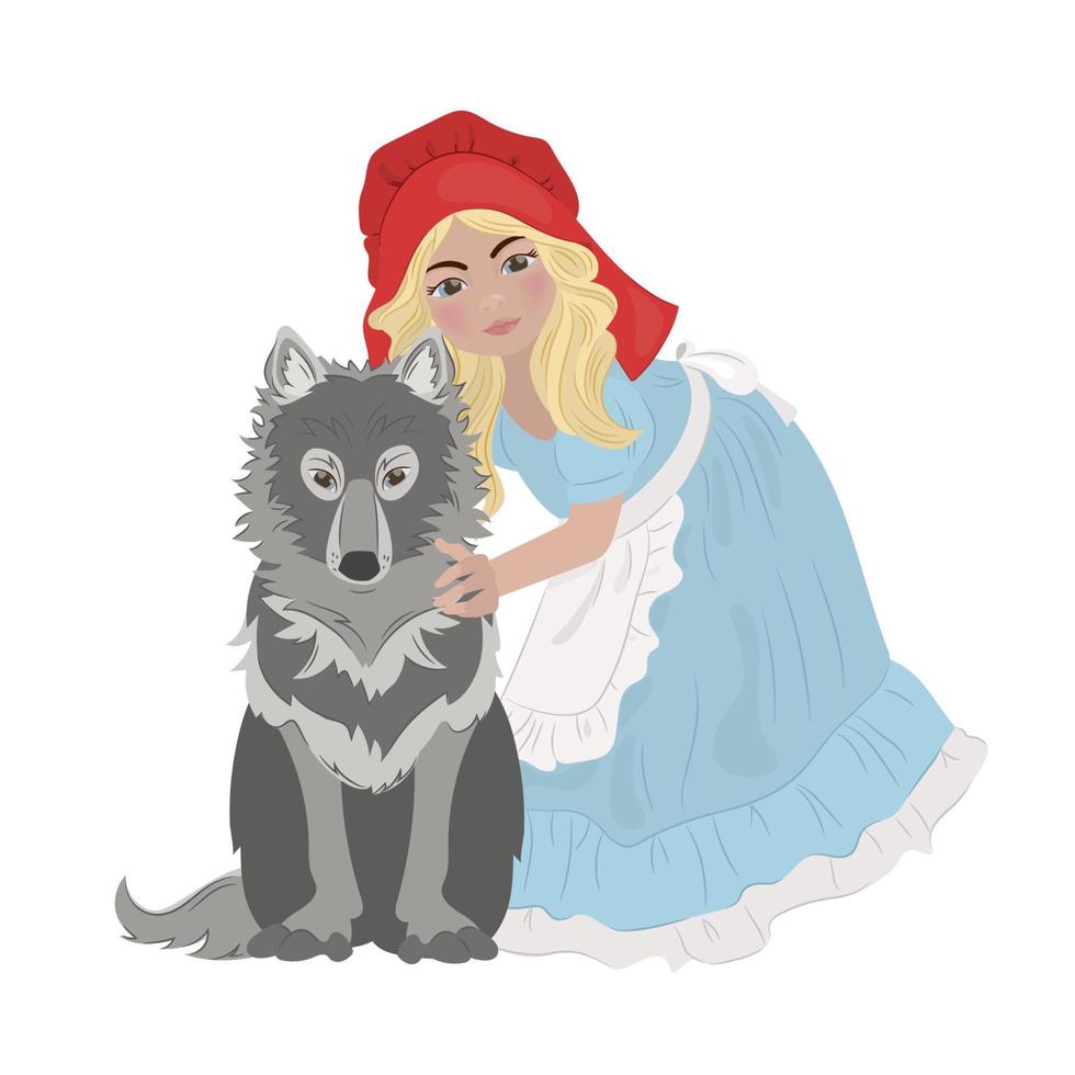 rosso cappello fiaba cartone animato ragazza lupo vettore illustrazione impostato