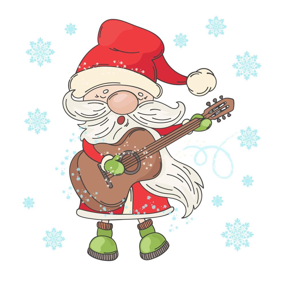 Santa musica allegro Natale musicista vettore illustrazione impostato