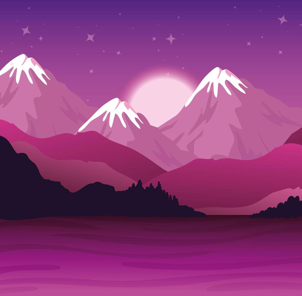 paesaggio di montagne viola e fiume disegno vettoriale