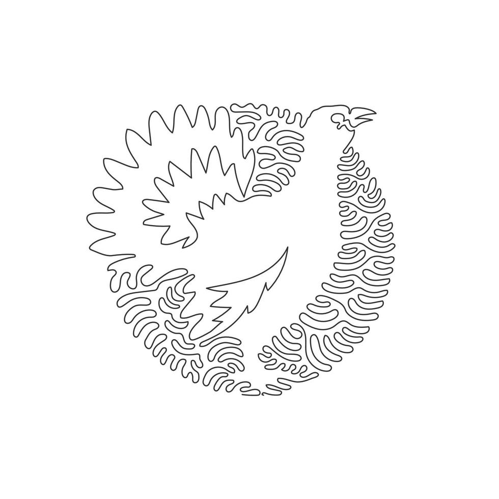 singolo Riccio uno linea disegno di divertente gallo cedrone astratto arte. continuo linea disegnare grafico design vettore illustrazione di bellissimo coda piume tenuto alto per icona, simbolo, logo