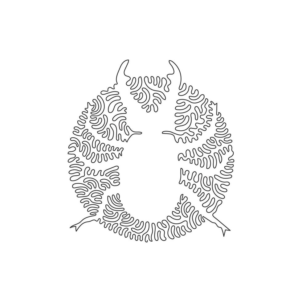 singolo Riccio uno linea disegno di adorabile scarafaggio astratto arte. continuo linea disegno grafico design vettore illustrazione di scarafaggio ala come un' protettivo scudo per icona, simbolo, logo, boho manifesto