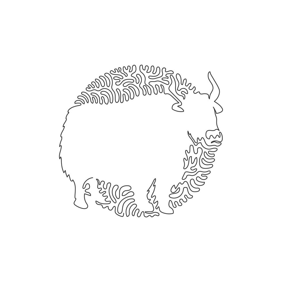 singolo turbine continuo linea disegno di adorabile yak astratto arte. continuo linea disegnare grafico design vettore illustrazione stile di lungo dai capelli addomesticati animale per icona, cartello, moderno parete arredamento