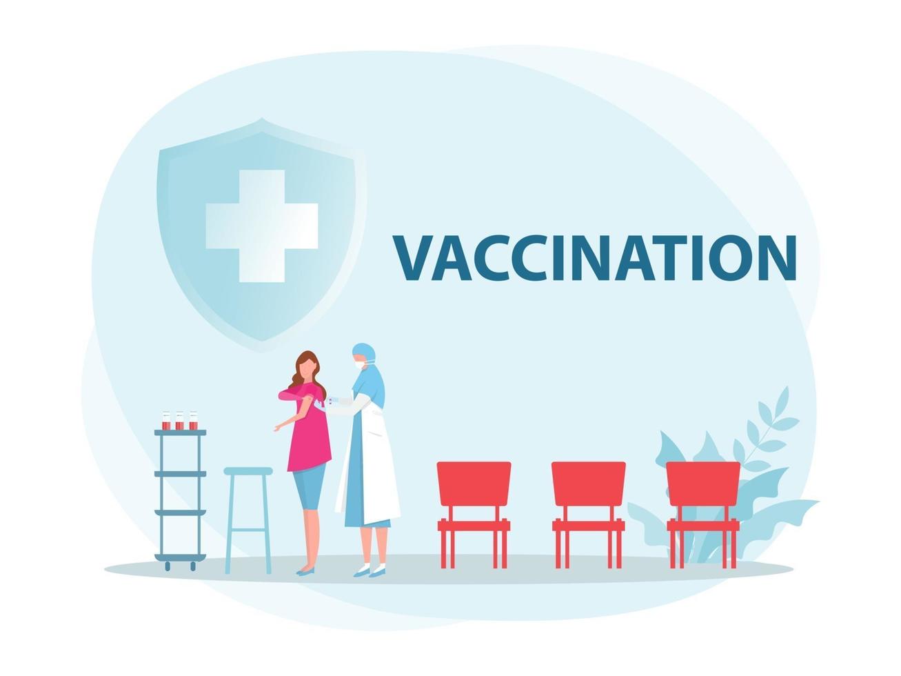 dottoressa con siringa dà vaccinazioni, medico vaccino sanitario, immunizzazione in illustratore vettoriale clinica.