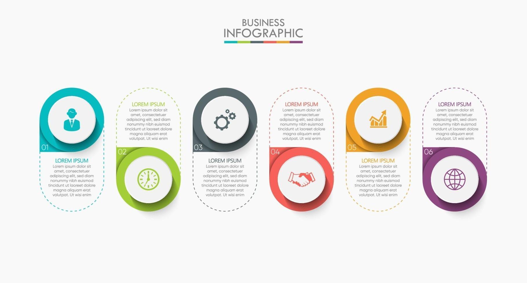 modello di progettazione linea sottile infografica con 6 opzioni vettore