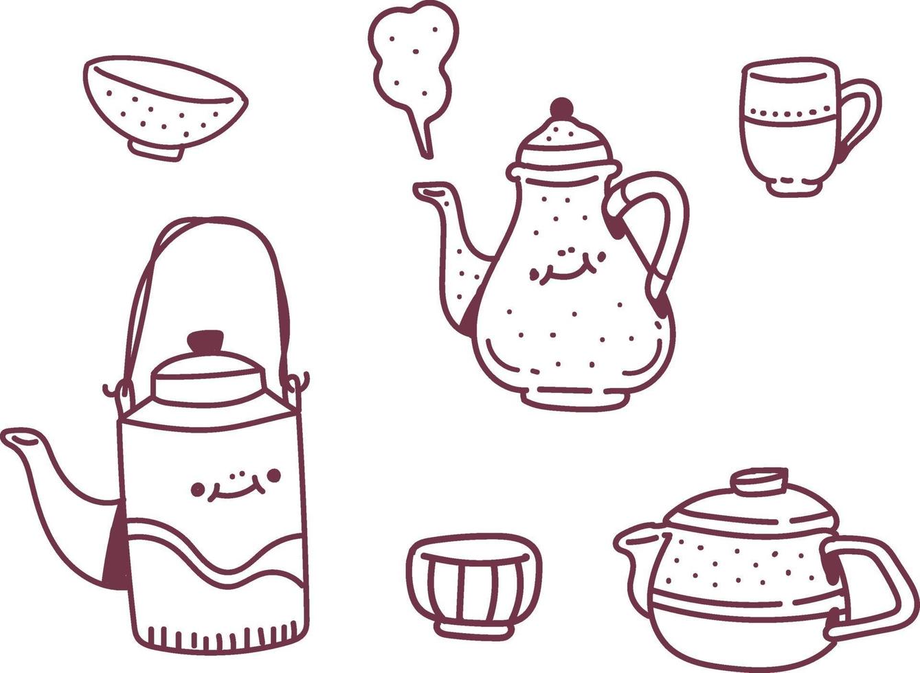 semplice set vettoriale doodle stile tazza di tè