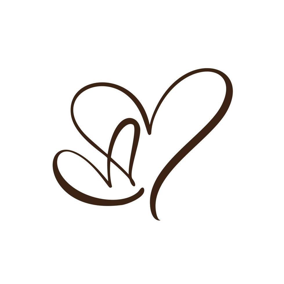 due fioriscono cuori disegnati a mano. il vettore ha tagliato la calligrafia di amore fatta a mano della cartolina di San Valentino di vacanza collegata. decorazioni per auguri, logo, sovrapposizioni di foto, ritaglio, flyer, poster design