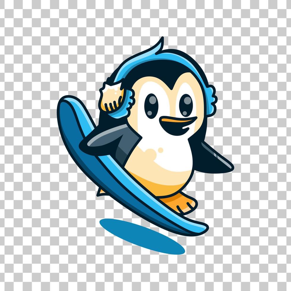 pinguini fare surf vettore spiaggia cartone animato illustrazione