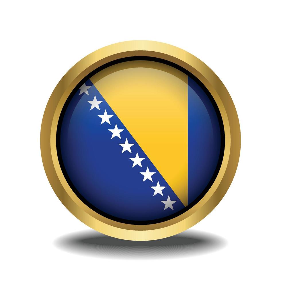 bosnia erzegovina bandiera cerchio forma pulsante bicchiere nel telaio d'oro vettore