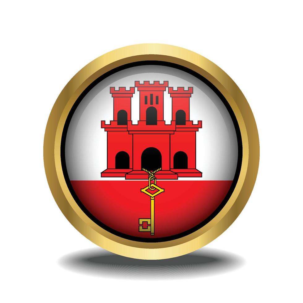 Gibilterra bandiera cerchio forma pulsante bicchiere nel telaio d'oro vettore
