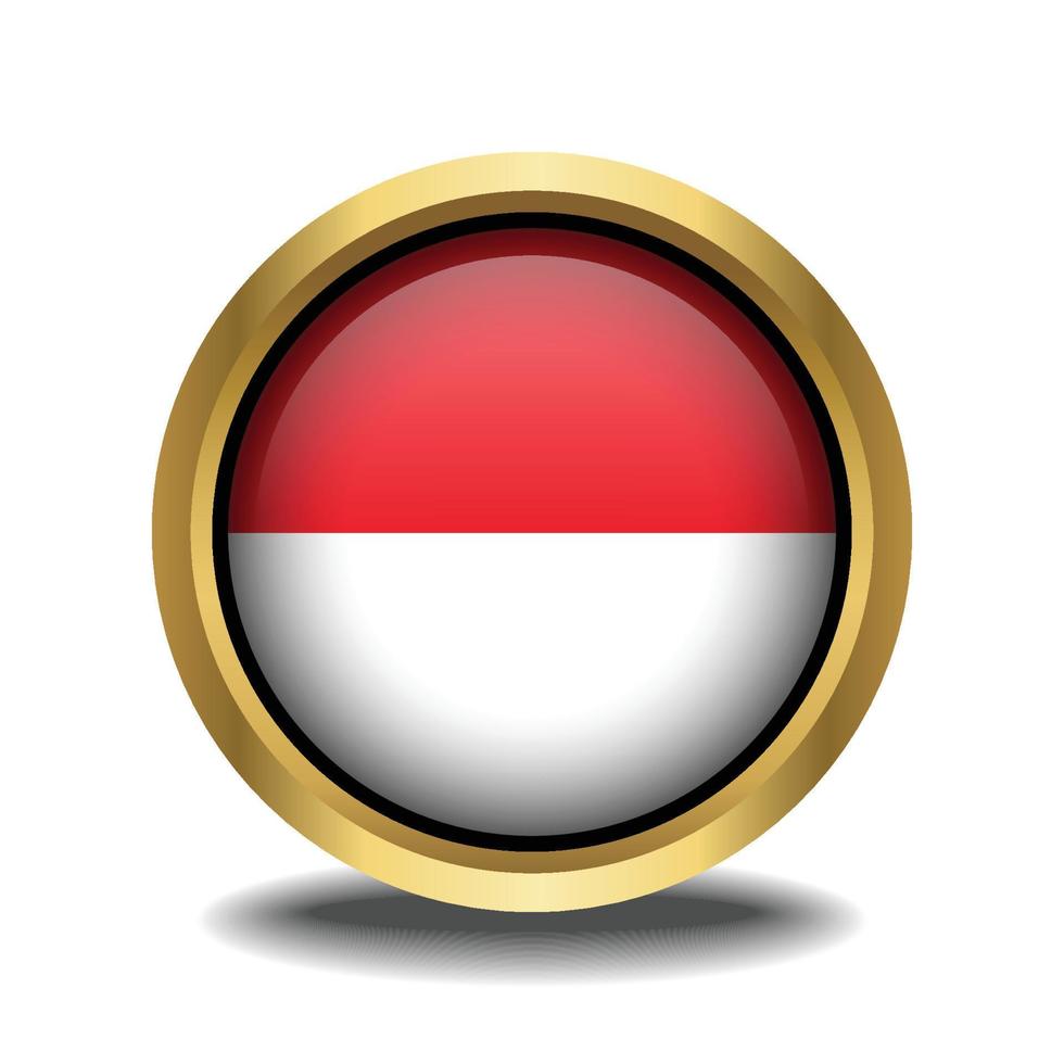 Indonesia bandiera cerchio forma pulsante bicchiere nel telaio d'oro vettore