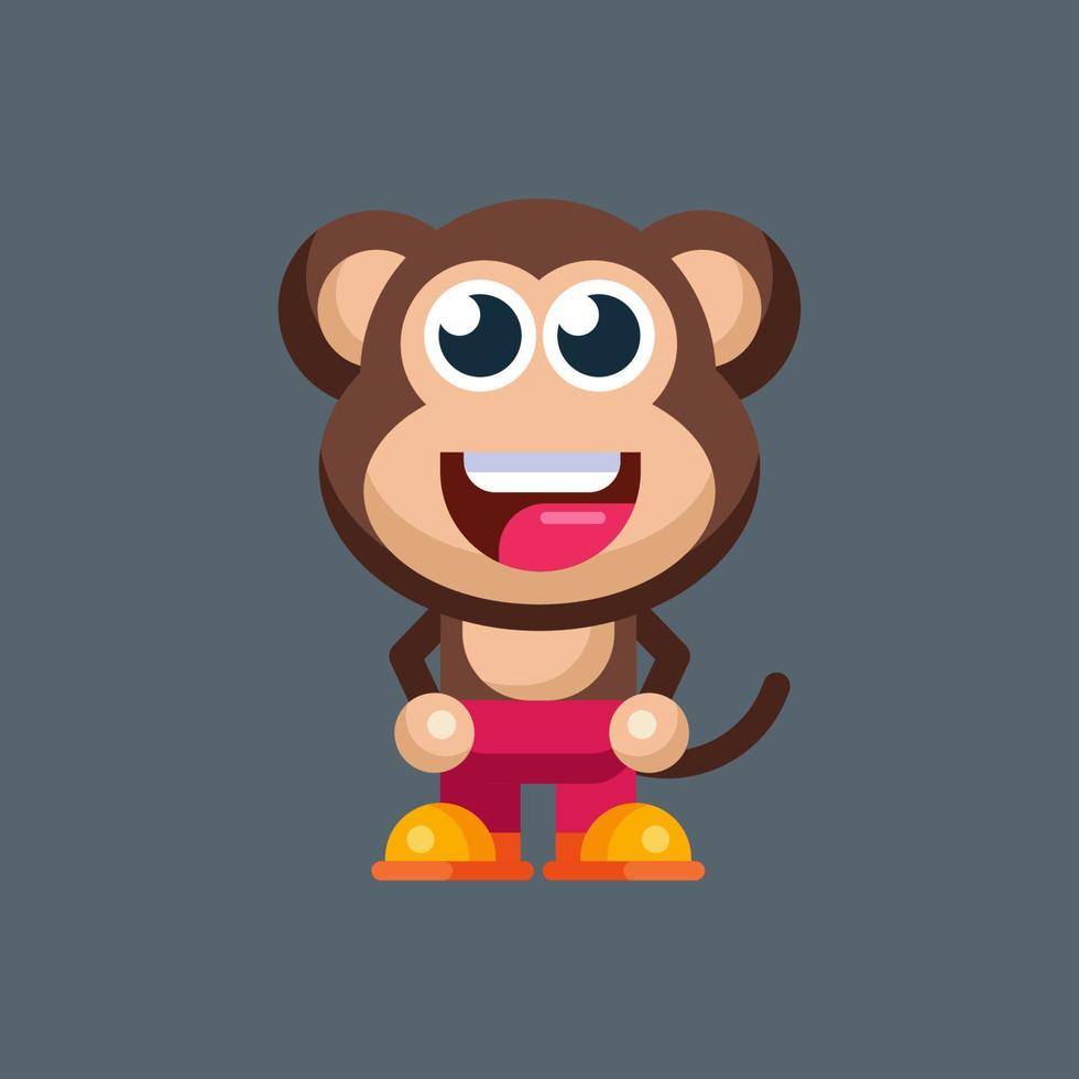 divertente cartone animato sorridente scimmia personaggio piatto design illustrazione portafortuna logo vettore