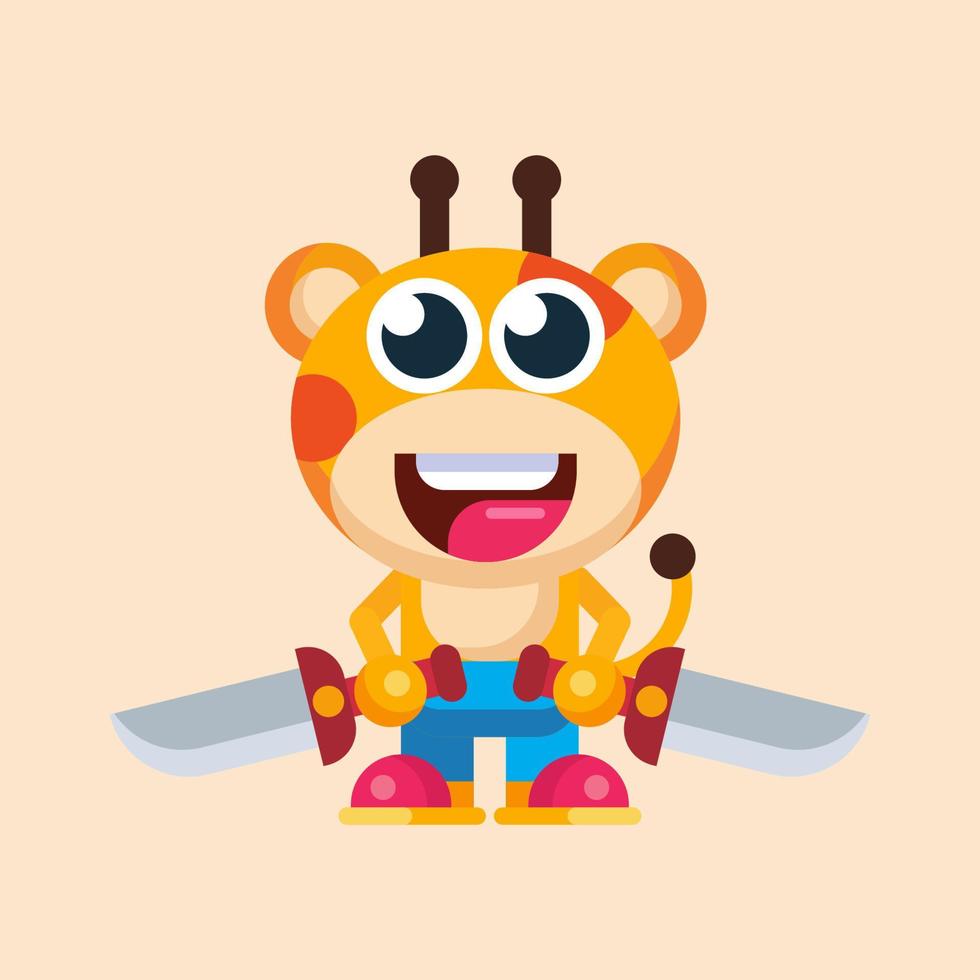 divertente cartone animato sorridente giraffa personaggio piatto design illustrazione vettore